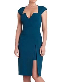 Style 1-3578106770-2168 BCBGMAXAZRIA Blue Size 8 Teal Cap Sleeve Free Shipping Wedding Guest Cocktail Dress on Queenly