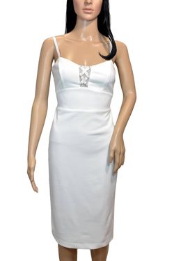 Style 1-541960272-2168 bebe White Size 8 Spaghetti Strap Engagement Bachelorette Cocktail Dress on Queenly