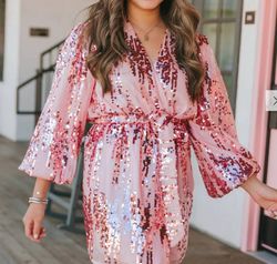 Style 1-550996605-2901 BUDDYLOVE Pink Size 8 Summer Nightclub Long Sleeve Sequined Tall Height Cocktail Dress on Queenly