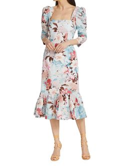 Style 1-3684362913-2168 Cara Cara Multicolor Size 8 Floral Square Neck Ruffles Cocktail Dress on Queenly