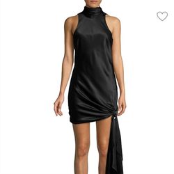 Style 1-829193428-2168 cinq a sept Black Size 8 Halter Mini Silk High Neck Cocktail Dress on Queenly