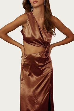 Style 1-1893411447-2696 ENDLESS BLU. Brown Size 12 One Shoulder Appearance Wedding Guest Cocktail Dress on Queenly