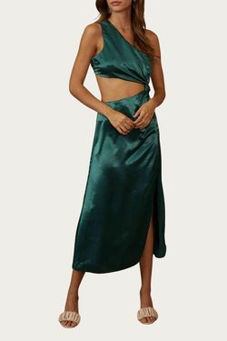 Style 1-2550085214-2696 ENDLESS BLU. Green Size 12 Free Shipping Jewelled Satin Plus Size Cocktail Dress on Queenly