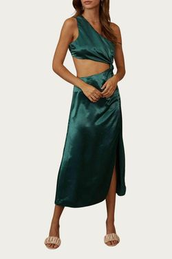 Style 1-2550085214-2901 ENDLESS BLU. Green Size 8 Free Shipping One Shoulder Emerald Cocktail Dress on Queenly