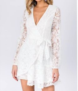 Style 1-375081249-2696 fanco White Size 12 Sorority Formal Engagement Lace Cocktail Dress on Queenly