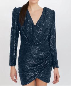 Style 1-1262154246-2696 Generation Love Blue Size 12 Long Sleeve Appearance Sequined Cocktail Dress on Queenly