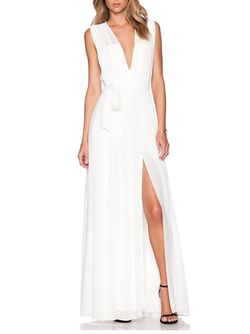 Style 1-1011872484-1498 L'Agence White Size 4 Free Shipping Semi-formal Plunge Summer Side slit Dress on Queenly