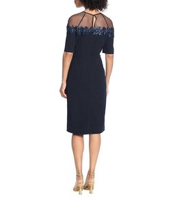 Style 1-2487472863-1498 Maggy London Blue Size 4 Free Shipping Navy Sleeves Straight Cocktail Dress on Queenly