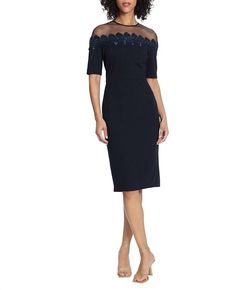 Style 1-2487472863-1498 Maggy London Blue Size 4 Navy Free Shipping Sleeves Straight Cocktail Dress on Queenly