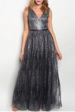Style 1-1776763448-3236 Maniju Silver Size 4 Metallic Free Shipping Prom Floor Length A-line Dress on Queenly