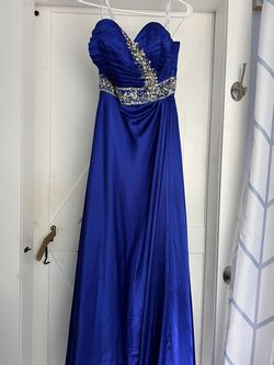 Tiffany Designs Blue Size 6 Floor Length Side slit Dress on Queenly