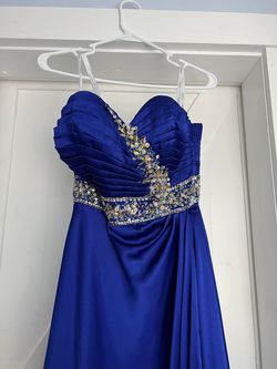 Tiffany Designs Blue Size 6 Floor Length Side slit Dress on Queenly