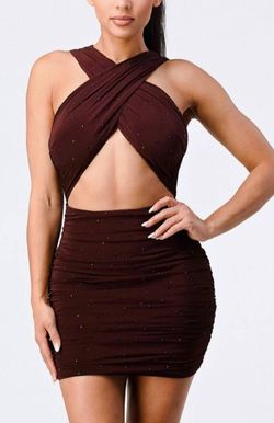 Style 1-2547522550-2696 PRIVY Brown Size 12 Plus Size Free Shipping Cocktail Dress on Queenly
