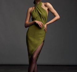 Style 1-586274342-649 THE SEI Dark Green Size 2 Summer Halter Tall Height Cocktail Dress on Queenly