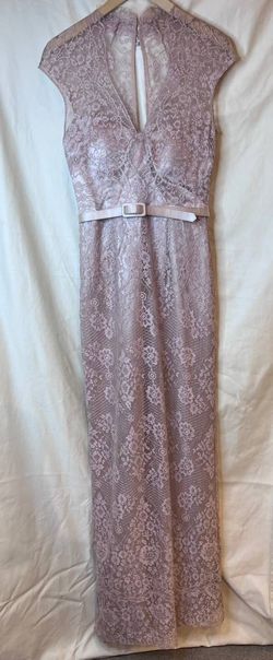 Style 1-138223990-1498 THEIA Pink Size 4 Shiny Lace Polyester Tall Height Straight Dress on Queenly