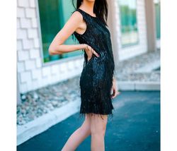 Style 1-2172281015-2791 WAY Black Size 12 Fringe Sequined Cocktail Dress on Queenly