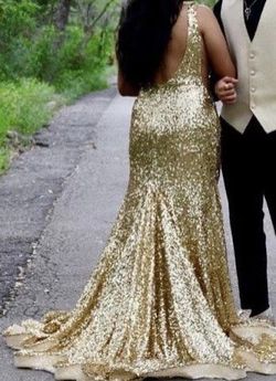 Jovani Gold Size 8 Floor Length Prom Mermaid Dress on Queenly