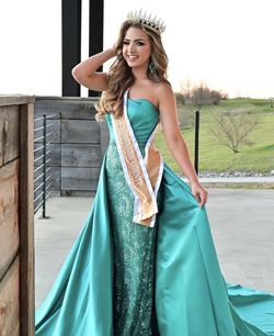 Sherri Hill Green Size 2 Floor Length Strapless Train Dress on Queenly