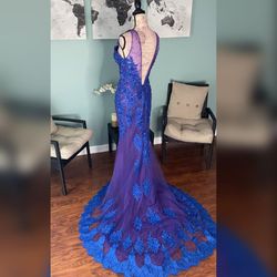 Sherri Hill Blue Size 8 Shiny Plunge Mermaid Dress on Queenly
