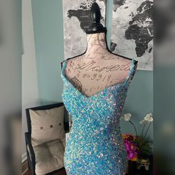 Portia and Scarlett Blue Size 8 Velvet Plunge Mermaid Dress on Queenly