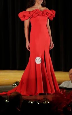 Style 11017 Ashley Lauren Red Size 2 11017 Floor Length Side slit Dress on Queenly
