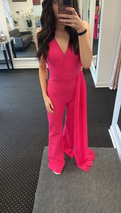 Johnathan Kayne Pink Size 0 Floor Length Plunge Jumpsuit Dress on Queenly