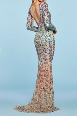 Style 53451 Sherri Hill Multicolor Size 8 Long Sleeve Floor Length A-line Dress on Queenly