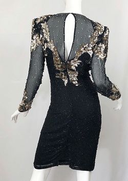 Niteline Black Size 8 Vintage Midi Sequined Long Sleeve Cocktail Dress on Queenly
