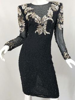 Niteline Black Size 8 Long Sleeve Sequined Midi Appearance Cocktail Dress on Queenly