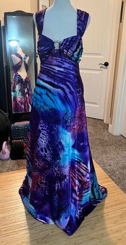 Betsy and Adam Multicolor Size 14 Animal Print Prom Cap Sleeve Straight Dress on Queenly