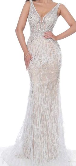 Style 03023 Jovani Nude Size 2 Tall Height Cape Plunge Mermaid Dress on Queenly