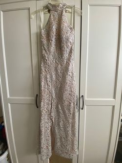 Windsor Silver Size 4 Prom Floor Length Side slit Dress on Queenly