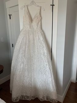Sherri Hill White Size 10 Sequined Tulle Prom Ball gown on Queenly