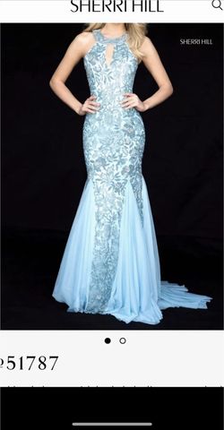 Sherri Hill Blue Size 8 Pageant High Neck Mermaid Dress on Queenly