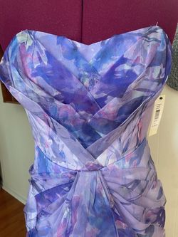 Style EG1528 Badgley Mischka Purple Size 8 Sheer Tall Height 50 Off Badgely Miscka  Strapless Straight Dress on Queenly