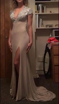 Tony Bowls Nude Size 2 70 Off Floor Length Black Tie Plunge Side slit Dress on Queenly