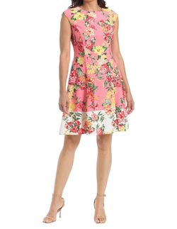 Style 1-1538309180-1901 LONDON TIMES Pink Size 6 Flare Tall Height Floral Cocktail Dress on Queenly
