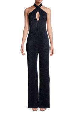 Style 1-3525973592-98 Black Halo Blue Size 10 Free Shipping Keyhole Navy Jumpsuit Dress on Queenly