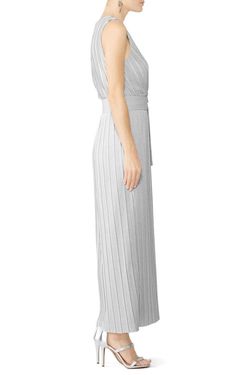 Style 1-664996546-2901 SAYLOR Silver Size 8 Keyhole Tall Height Floor Length V Neck Jumpsuit Dress on Queenly
