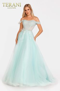 Style 231E0520 Terani Couture Green Size 8 Tall Height Floor Length Ball gown on Queenly