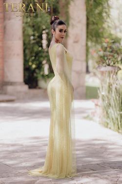Style 232E1209 Terani Couture Yellow Size 8 Tulle Pageant Floor Length Side slit Dress on Queenly