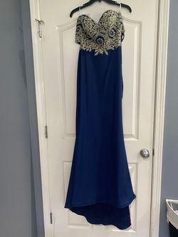 2 Cute Blue Size 0 Black Tie Vintage Prom Straight Dress on Queenly
