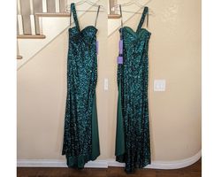 Style Emerald Green Sequined One Shoulder Formal Prom Wedding Dress Cinderella Green Size 8 Prom Mermaid Side slit Dress on Queenly