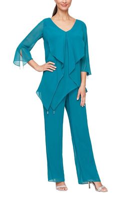 Style 8192004 Alex Evening Blue Size 18 Floor Length Teal Jumpsuit Dress on Queenly