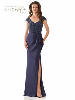 Style RD2779 Colors Blue Size 6 Floor Length Cap Sleeve Tall Height Side slit Dress on Queenly