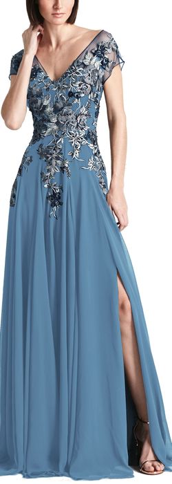 Style 758 Daymor Couture Blue Size 12 Floor Length Plus Size A-line Dress on Queenly