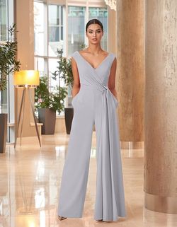 Style 1063 Daymor Couture Silver Size 12 Plus Size Tall Height Prom Jumpsuit Dress on Queenly
