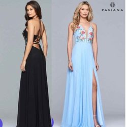 Style 10000 Faviana Blue Size 4 Black Tie Side slit Dress on Queenly