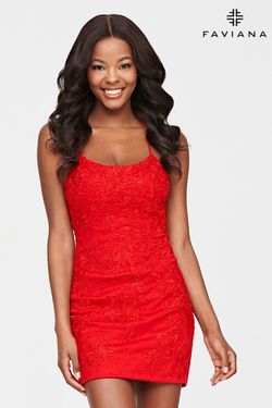 Style S10602 Faviana Red Size 8 Tall Height Lace Cocktail Dress on Queenly