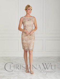 Style 17028 House Of Wu Gold Size 8 Lace Tall Height Mini Cocktail Dress on Queenly